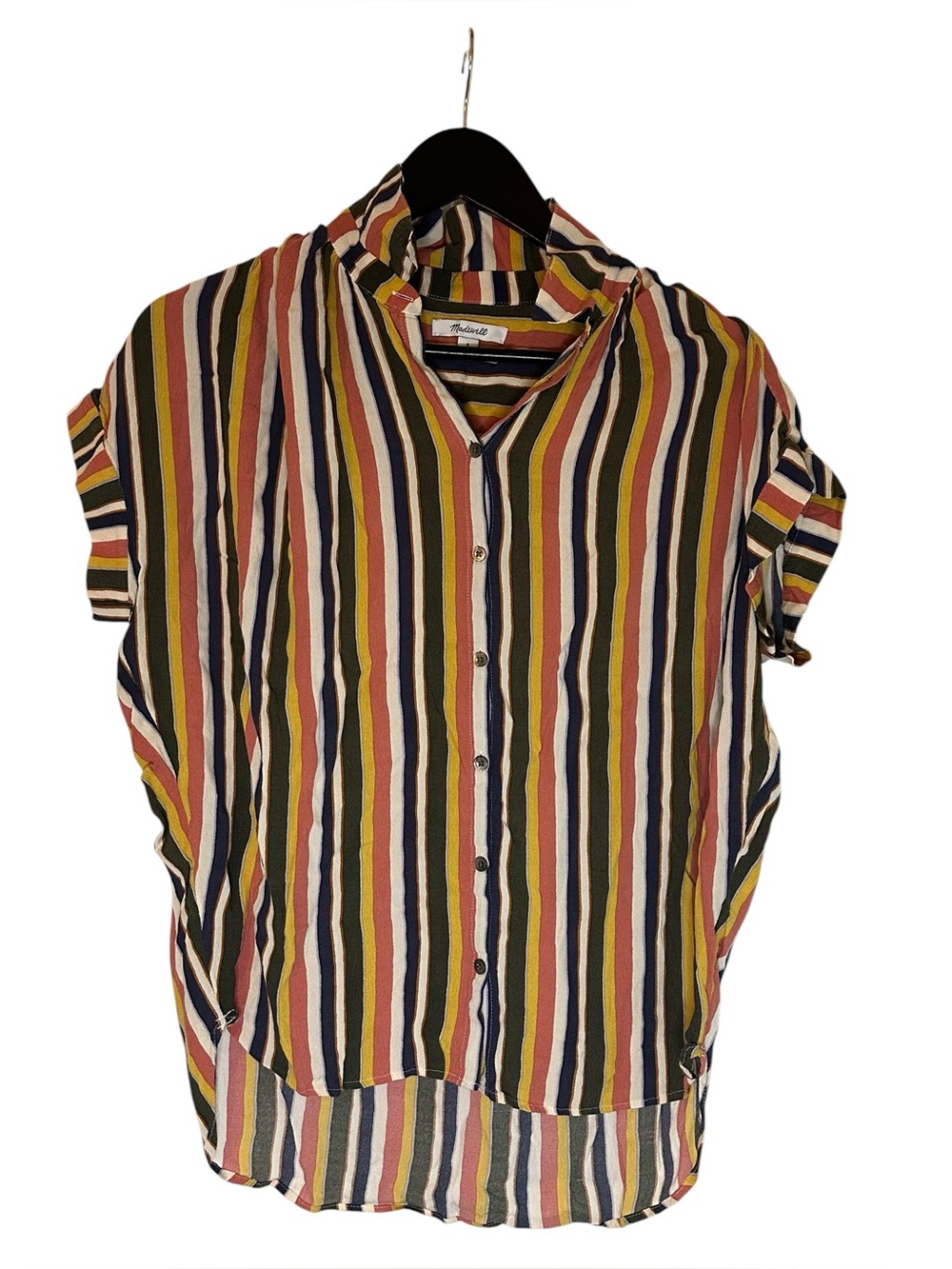 Madewell Central Drapey Shirt in Halton Stripe Button-Front Short Sleeve